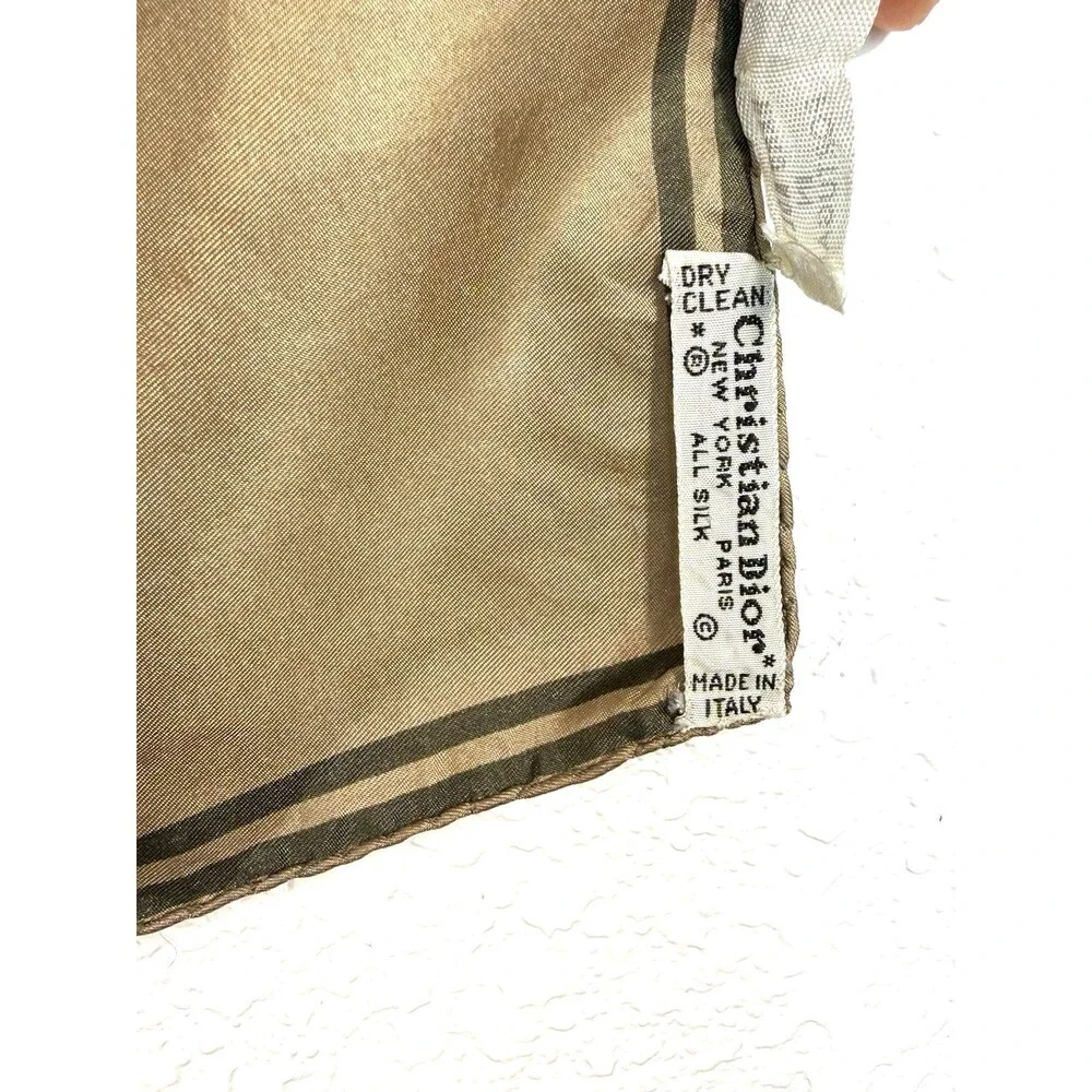 Vintage Christian Dior 100% Silk Scarf 18” Taupe Hand Rolled Portugal Old Money